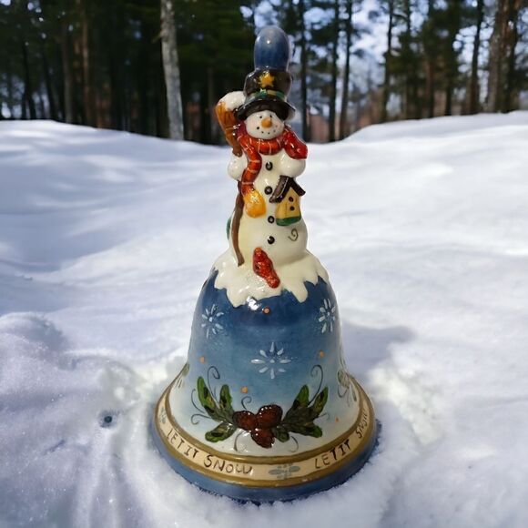 Let It Snow Snowman Bell Dinner Cottagecore Christmas Winter Holiday Decoration. - Picture 1 of 16